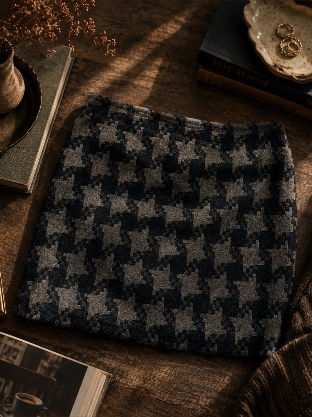 Boden Grey Houndstooth Wool Blend Skirt